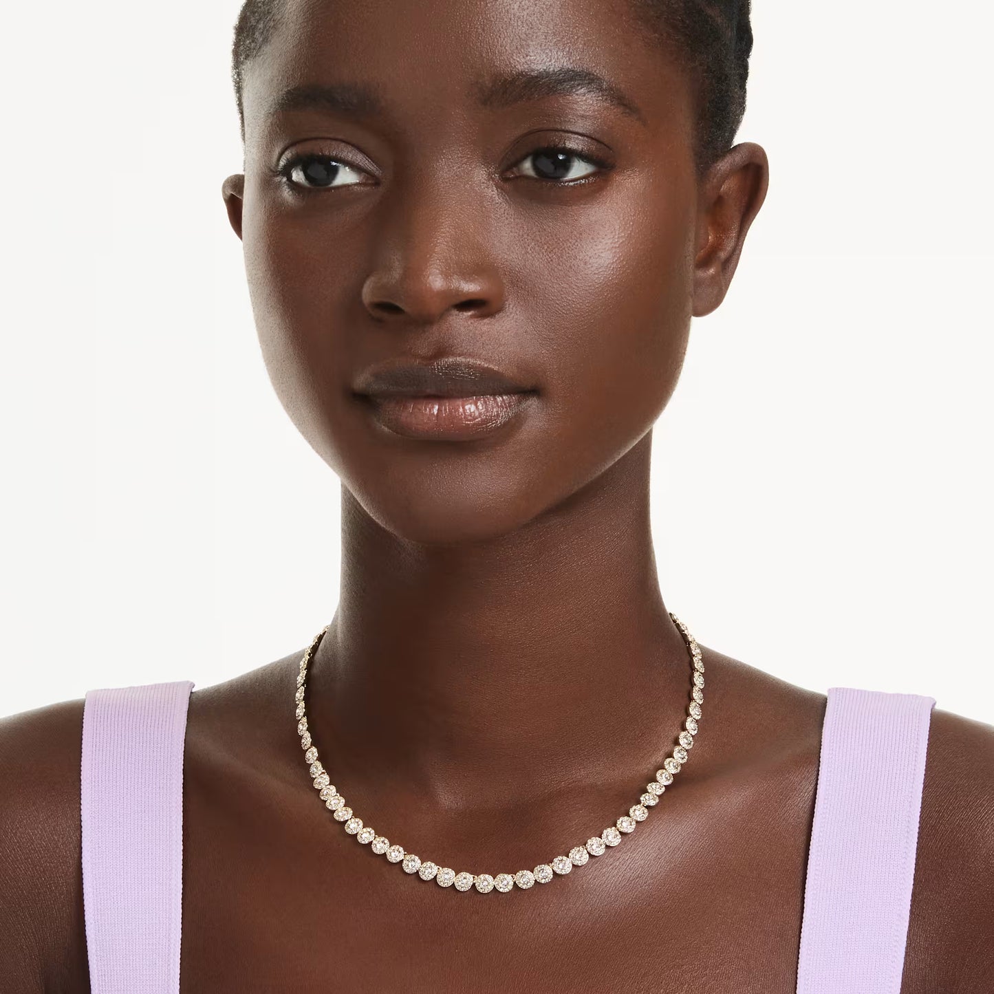 Una Angelic necklace, Round cut, Small, White, Gold-tone plated