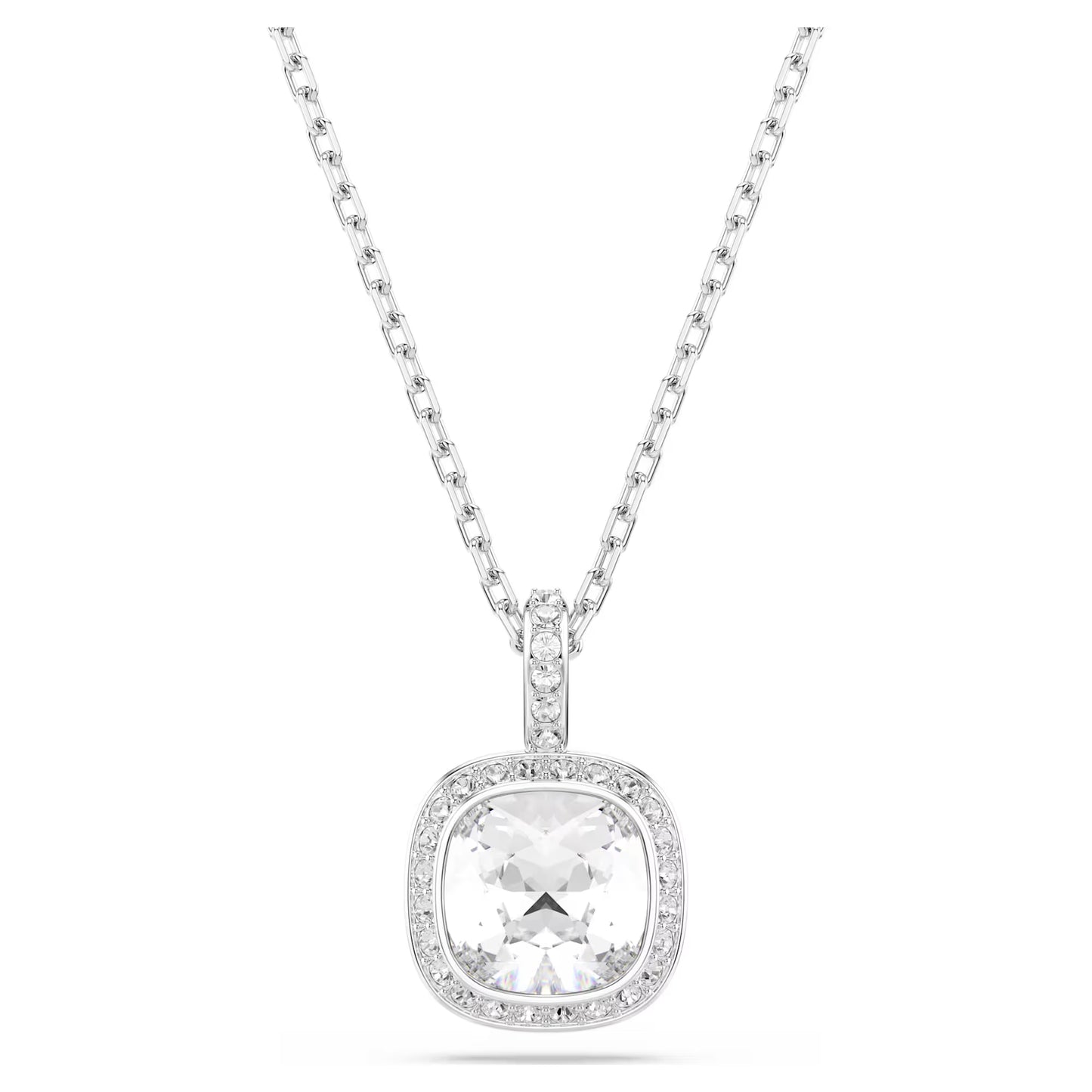 Una Angelic pendant, Cushion cut, White, Rhodium plated