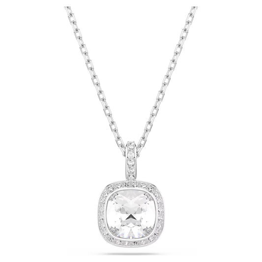 Una Angelic pendant, Cushion cut, White, Rhodium plated