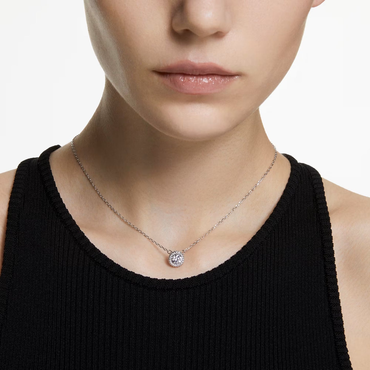 Constella pendant, Round cut, Pavé, White, Rhodium