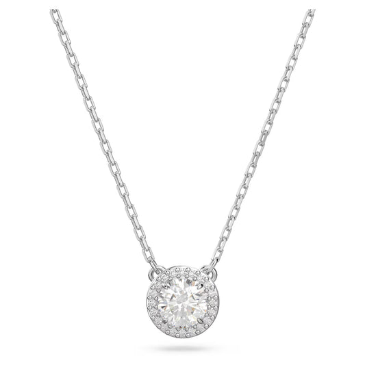 Constella pendant, Round cut, Pavé, White, Rhodium