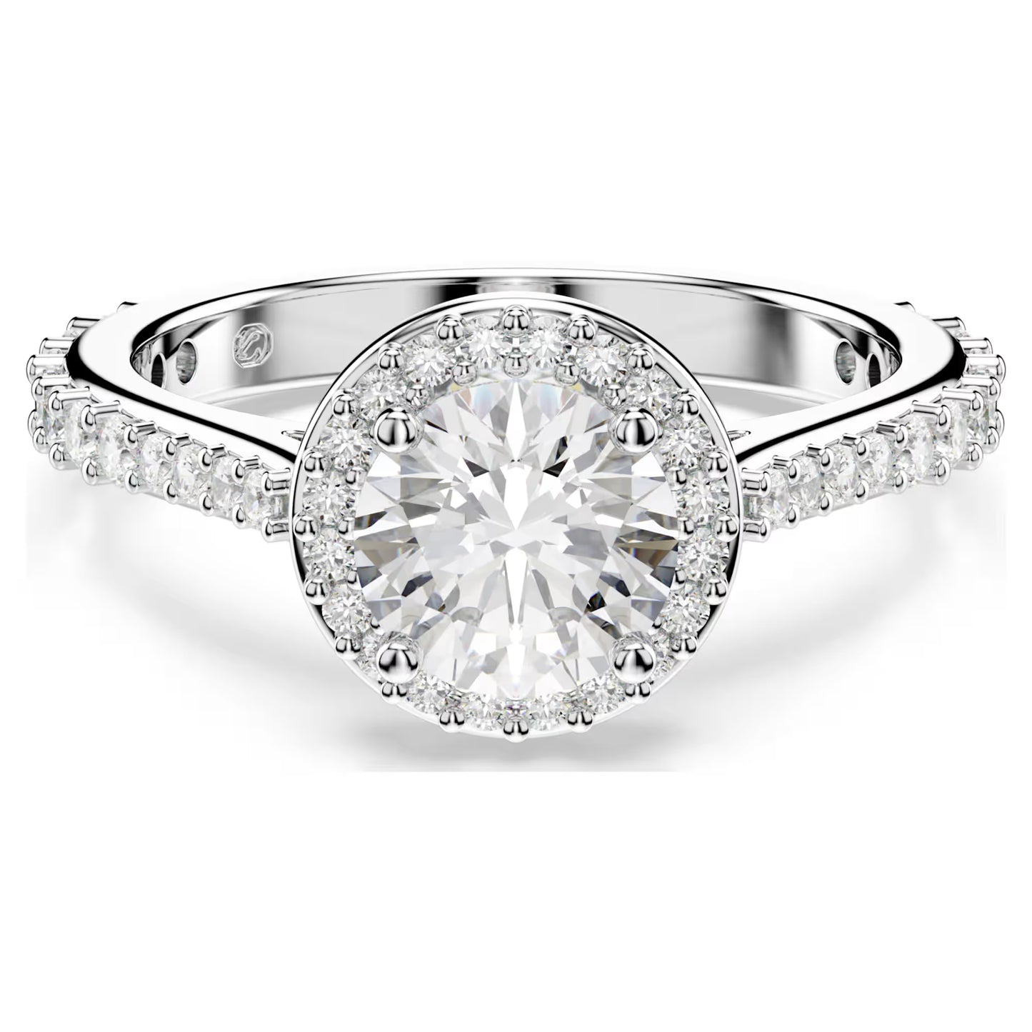 Una Angelic ring, Round cut, White, Silver-tone finish