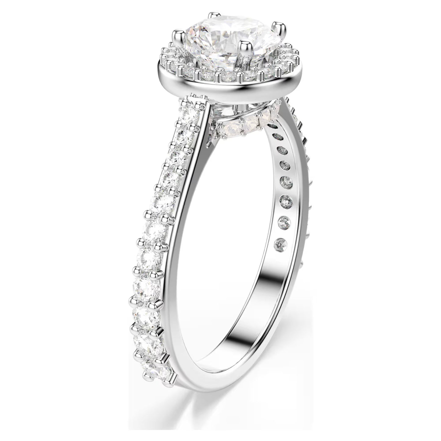 Una Angelic ring, Round cut, White, Silver-tone finish