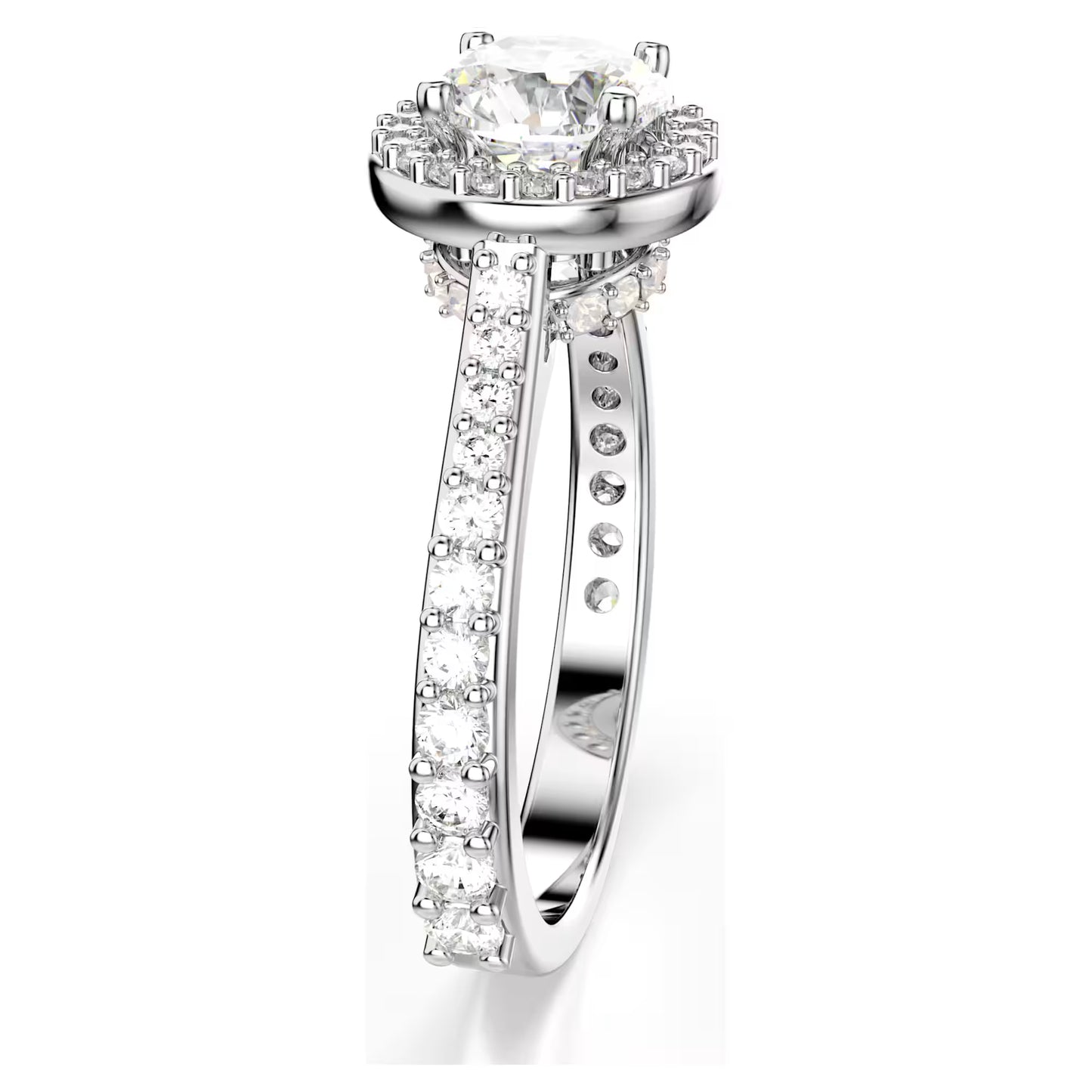 Una Angelic ring, Round cut, White, Silver-tone finish