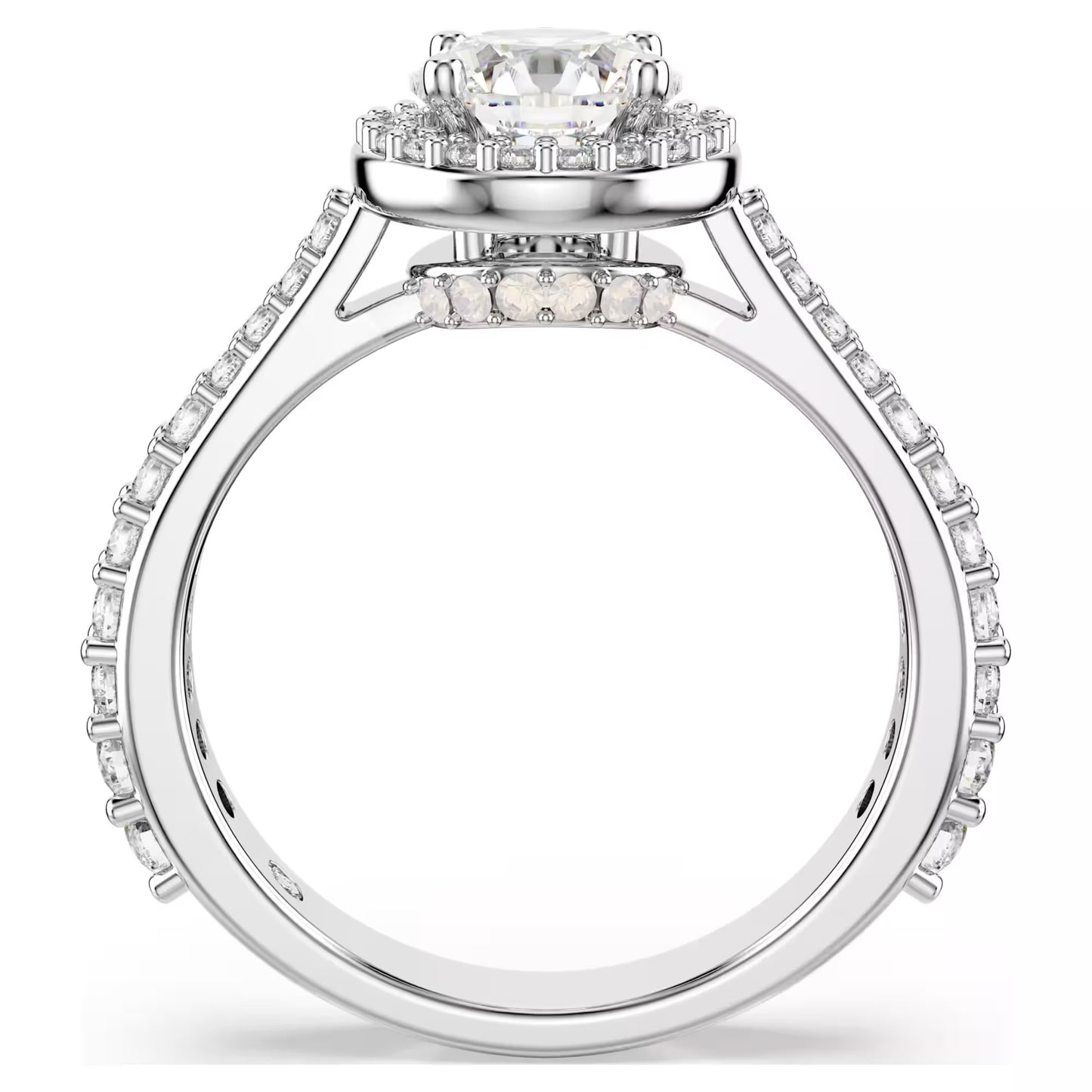 Una Angelic ring, Round cut, White, Silver-tone finish