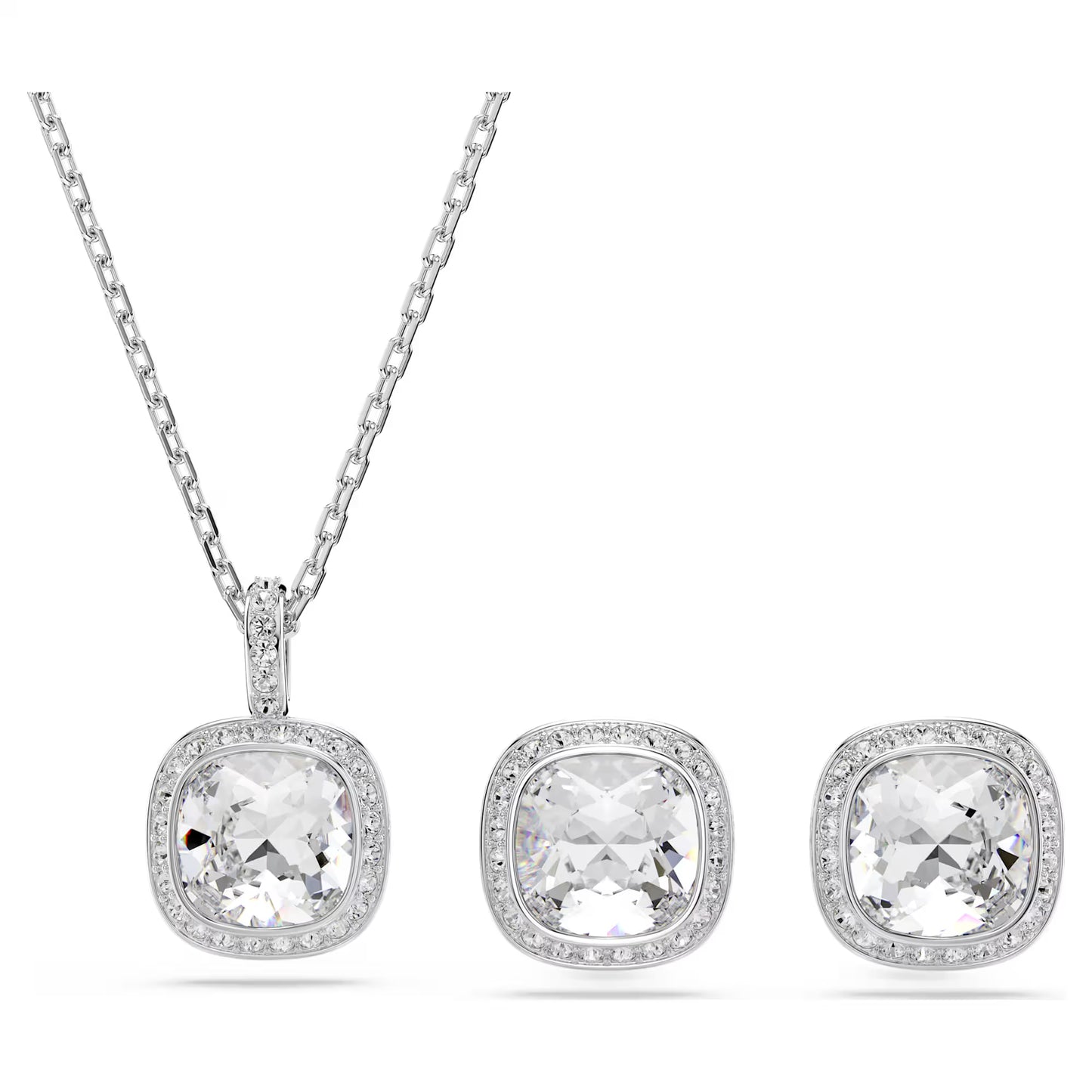 Una Angelic set Cushion cut, White, Rhodium plated