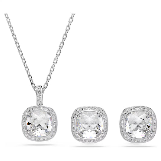 Una Angelic set Cushion cut, White, Rhodium plated