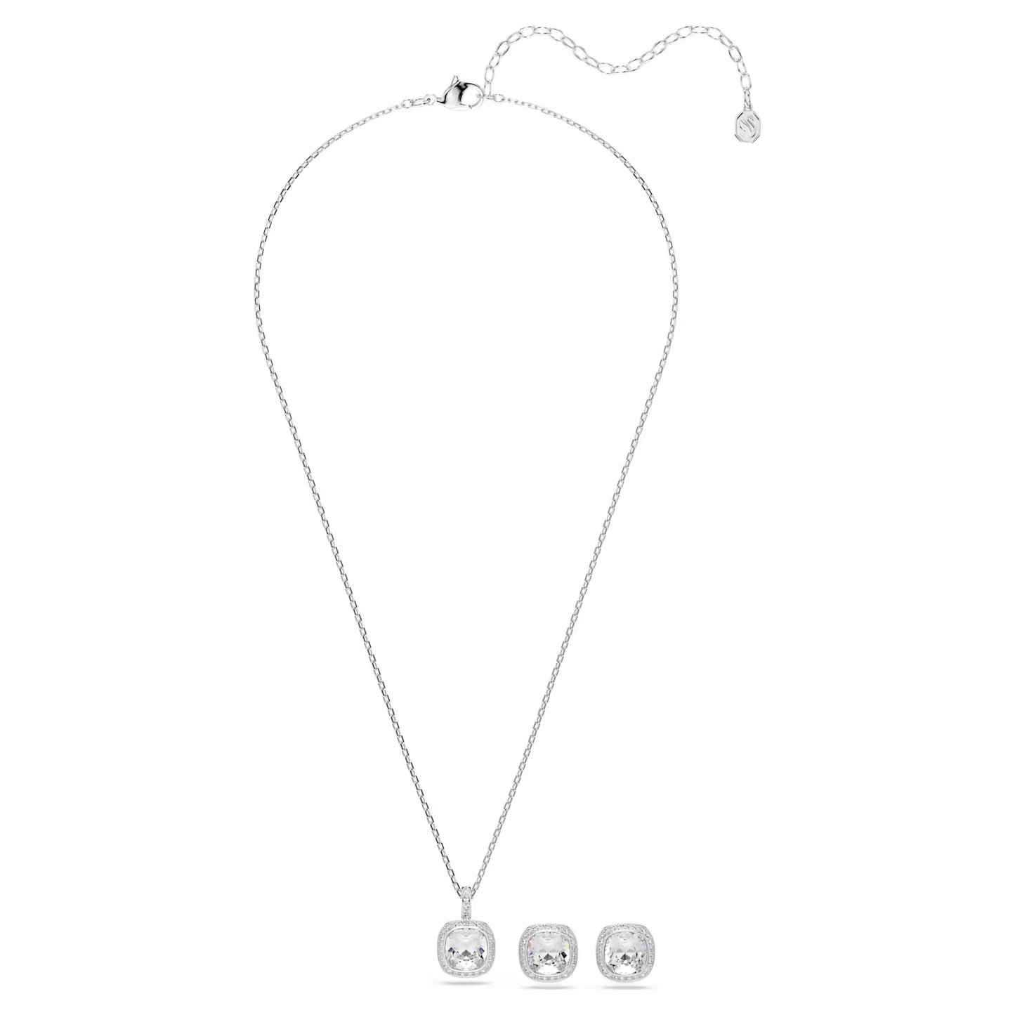 Una Angelic set Cushion cut, White, Rhodium plated