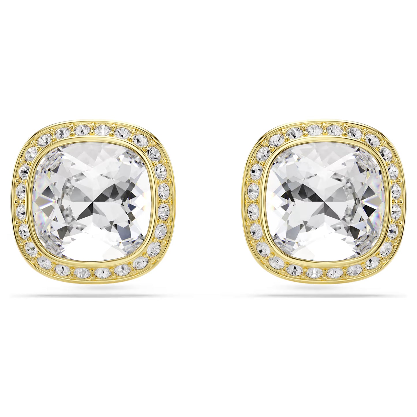 Una Angelic stud earrings, Cushion cut, White, 18K gold finish