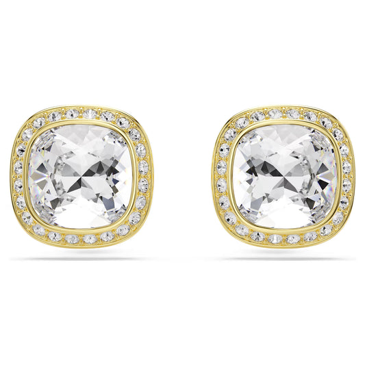 Una Angelic stud earrings, Cushion cut, White, 18K gold finish