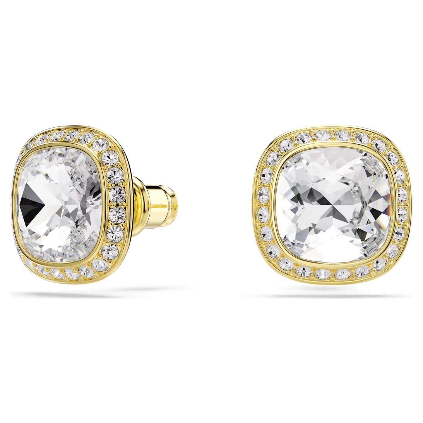 Una Angelic stud earrings, Cushion cut, White, 18K gold finish