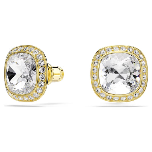 Una Angelic stud earrings, Cushion cut, White, 18K gold finish