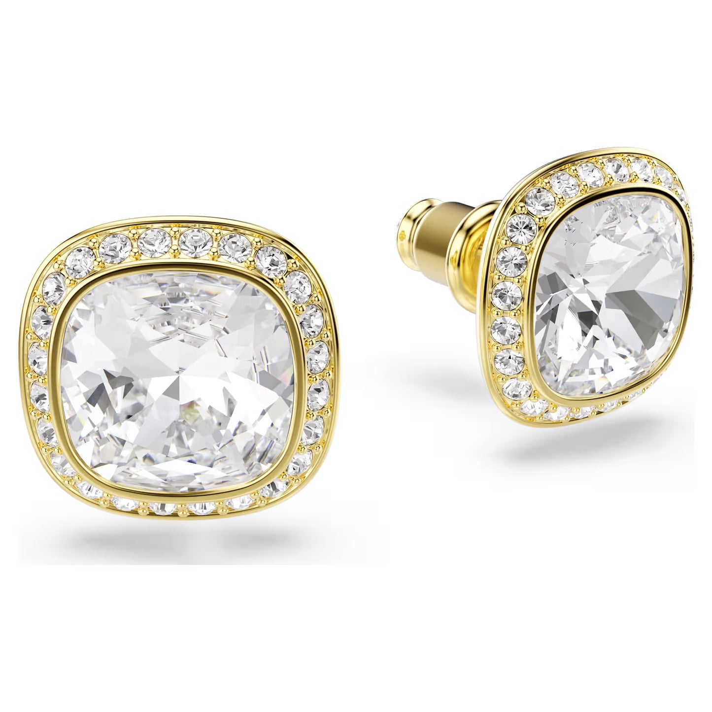 Una Angelic stud earrings, Cushion cut, White, 18K gold finish