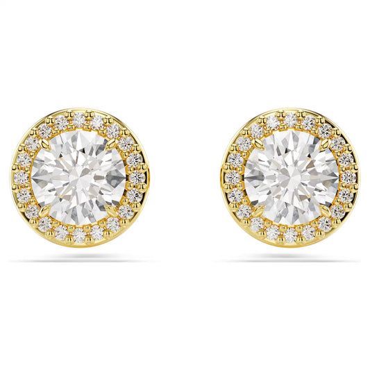 Una Angelic stud earrings, Round cut, Gold tone, Gold-tone plated