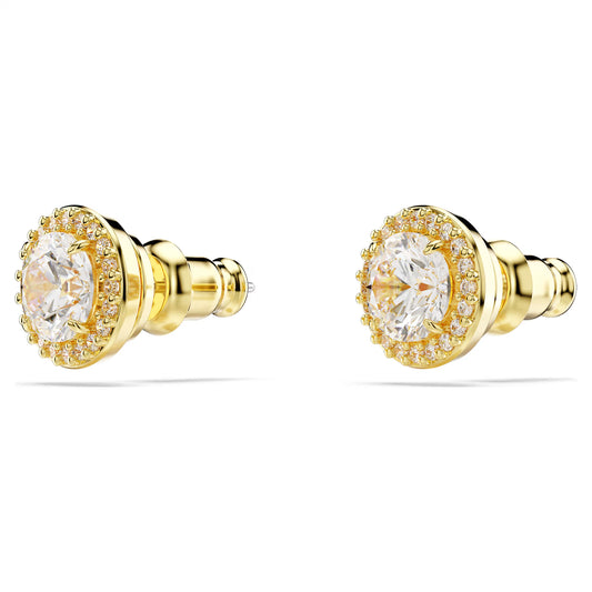 Una Angelic stud earrings, Round cut, Gold tone, Gold-tone plated