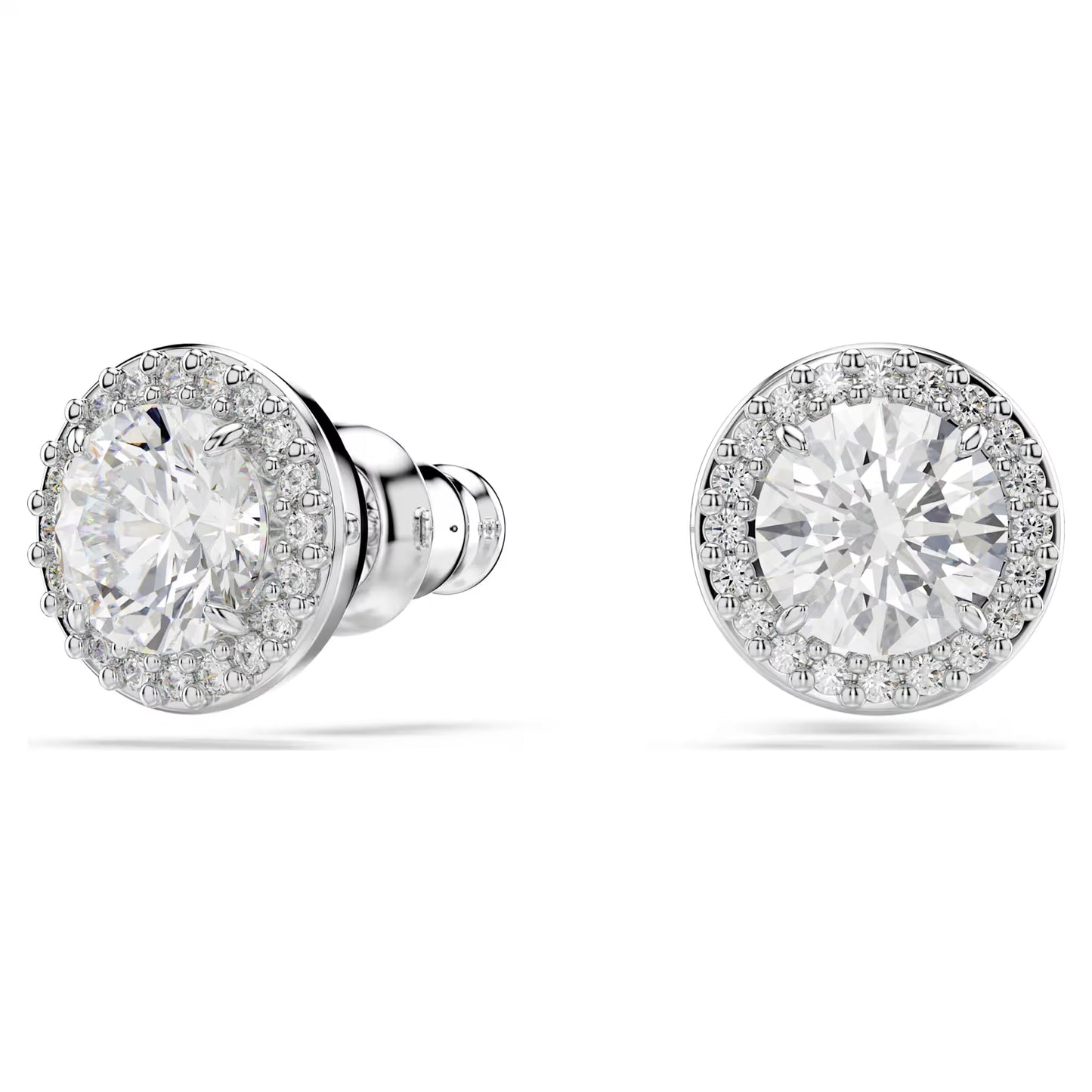 Una Angelic stud earrings, Round cut, Pavé, White, Rhodium plated