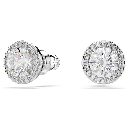 Una Angelic stud earrings, Round cut, Pavé, White, Rhodium plated