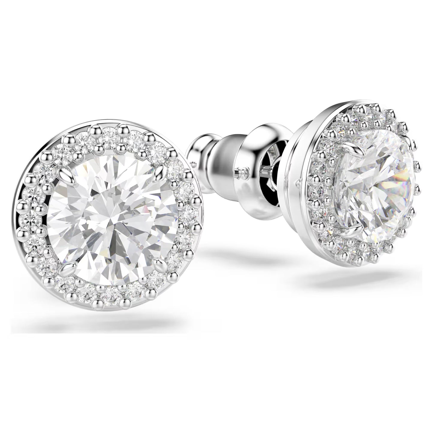 Una Angelic stud earrings, Round cut, Pavé, White, Rhodium plated