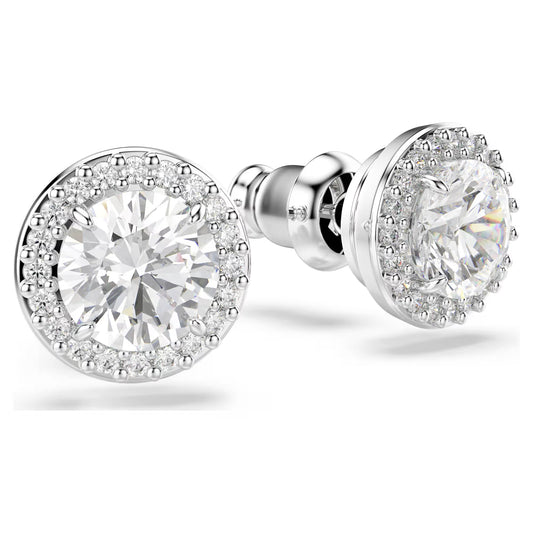 Una Angelic stud earrings, Round cut, Pavé, White, Rhodium plated