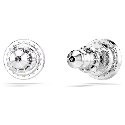 Una Angelic stud earrings, Round cut, Pavé, White, Rhodium plated