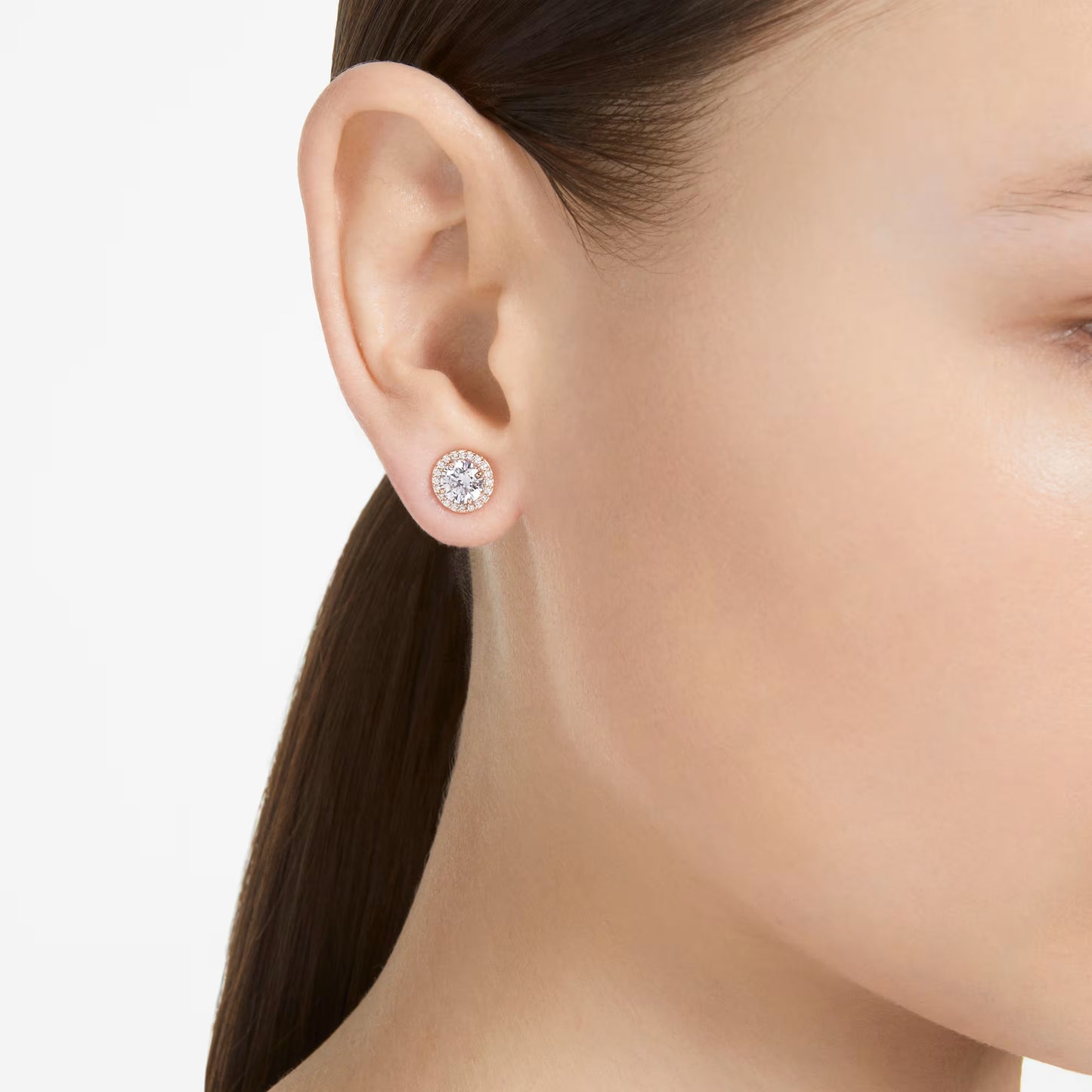 Una Angelic stud earrings, Round cut, Pavé, Rose