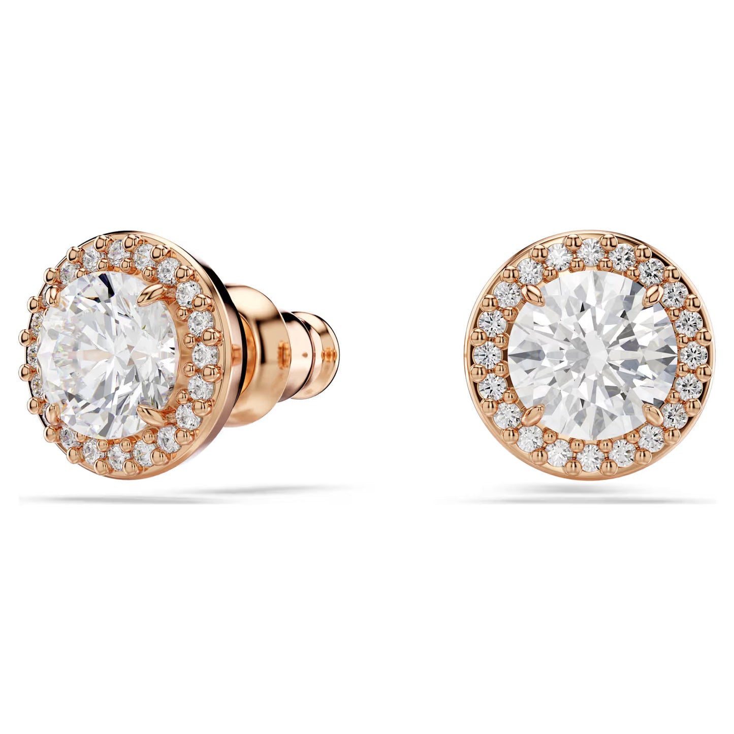 Una Angelic stud earrings, Round cut, Pavé, Rose