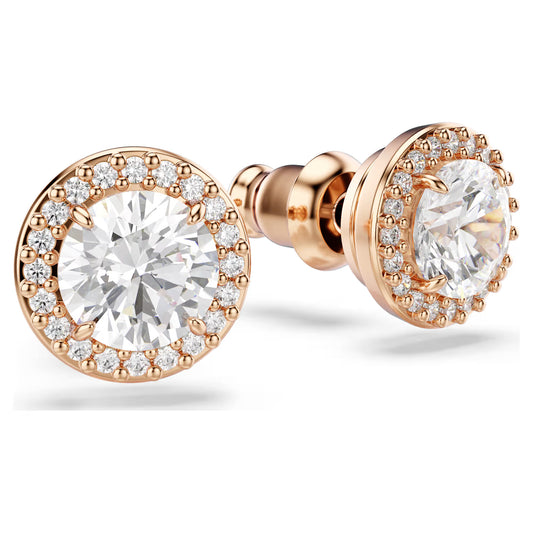 Una Angelic stud earrings, Round cut, Pavé, Rose