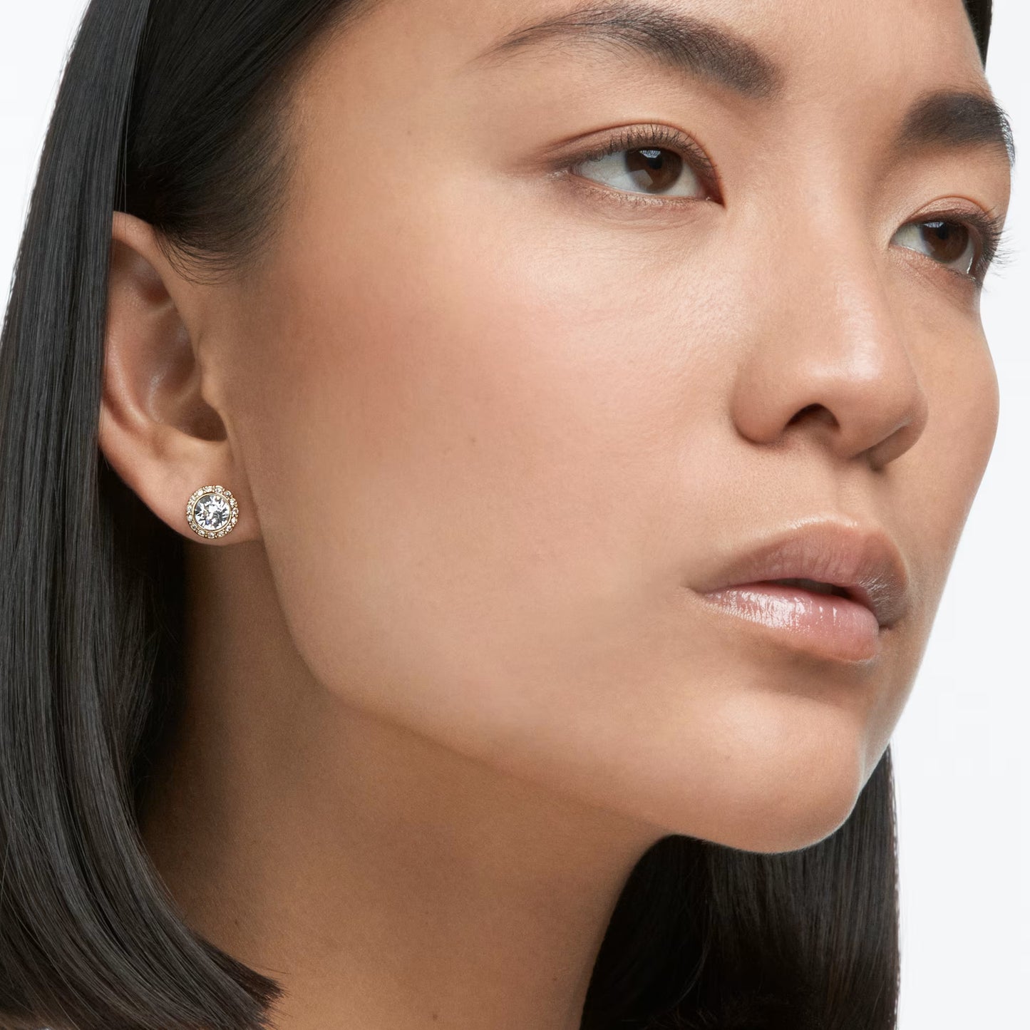 Una Angelic stud earrings, Round cut, White, Gold-tone plated