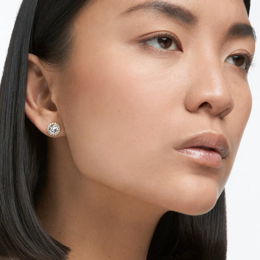 Una Angelic stud earrings, Round cut, White, Gold-tone plated
