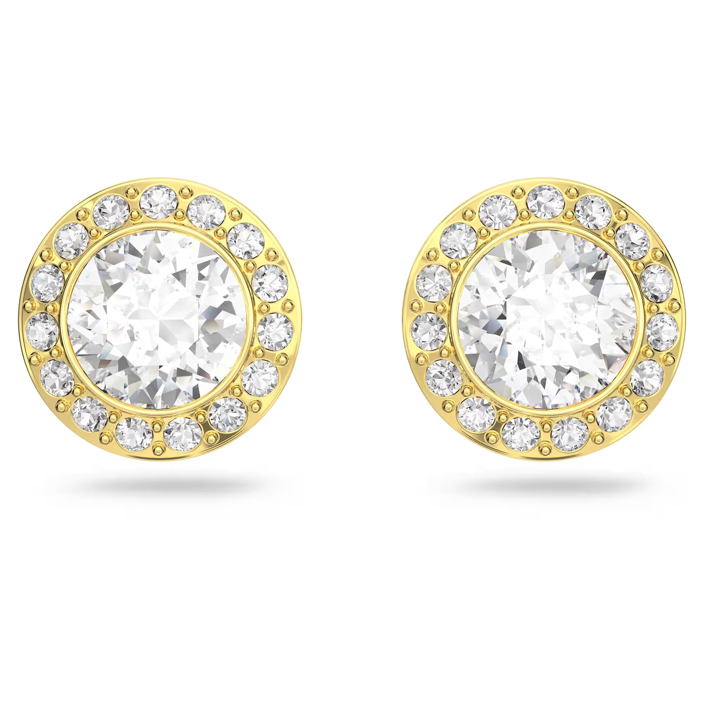 Una Angelic stud earrings, Round cut, White, Gold-tone plated