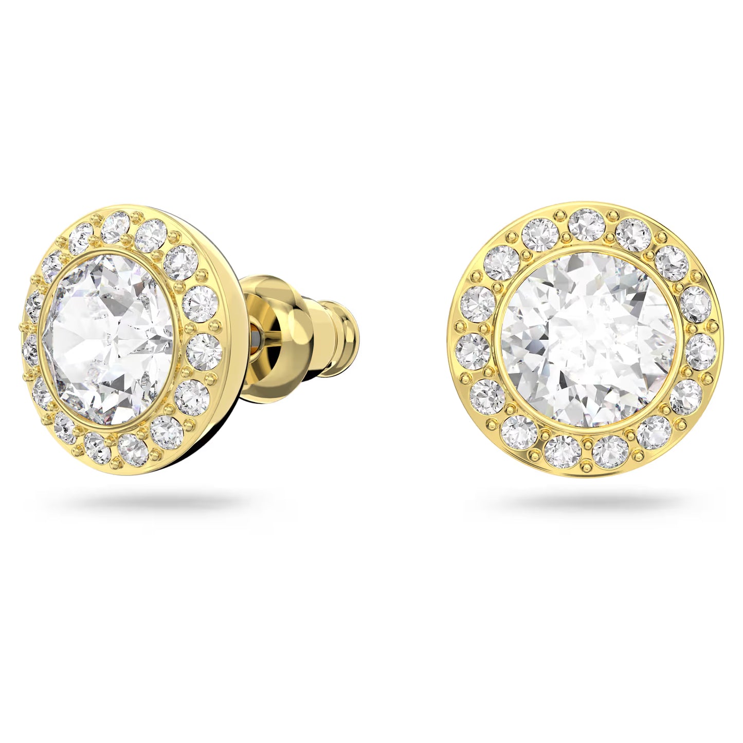 Una Angelic stud earrings, Round cut, White, Gold-tone plated