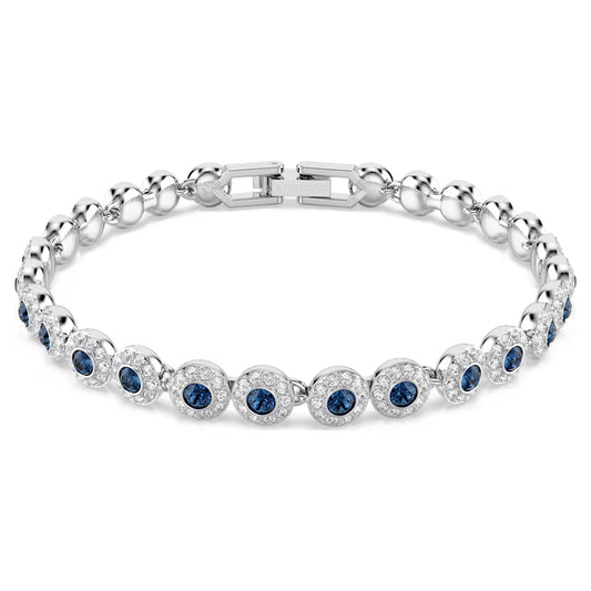 Una Angelic Tennis bracelet, Round cut, Blue, Rhodium plated