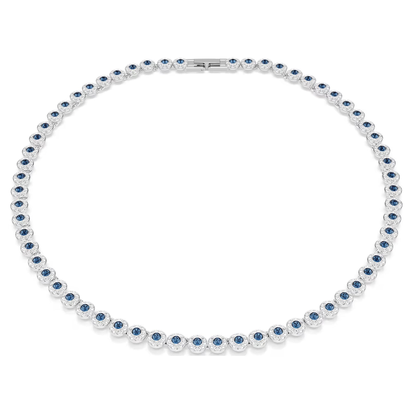 Una Angelic Tennis necklace, Round cut, Blue, Rhodium plated