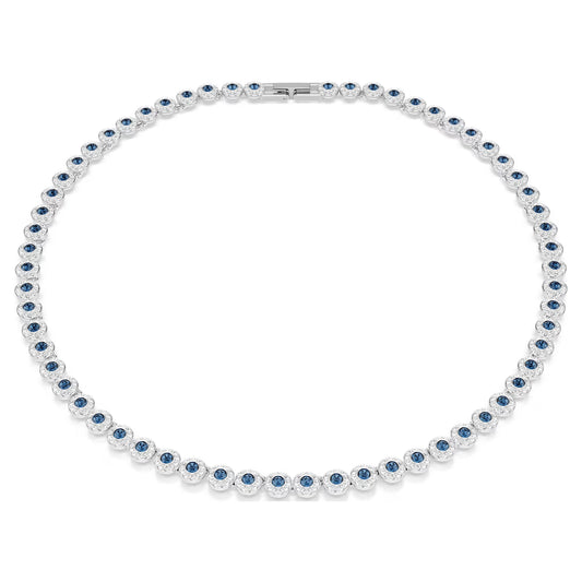 Una Angelic Tennis necklace, Round cut, Blue, Rhodium plated