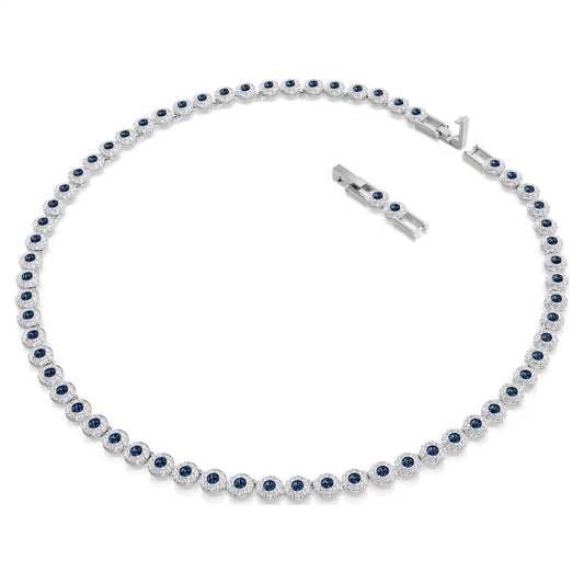Una Angelic Tennis necklace, Round cut, Blue, Rhodium plated