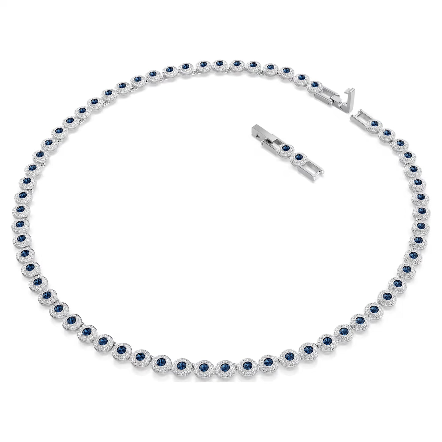 Una Angelic Tennis necklace, Round cut, Blue, Rhodium plated