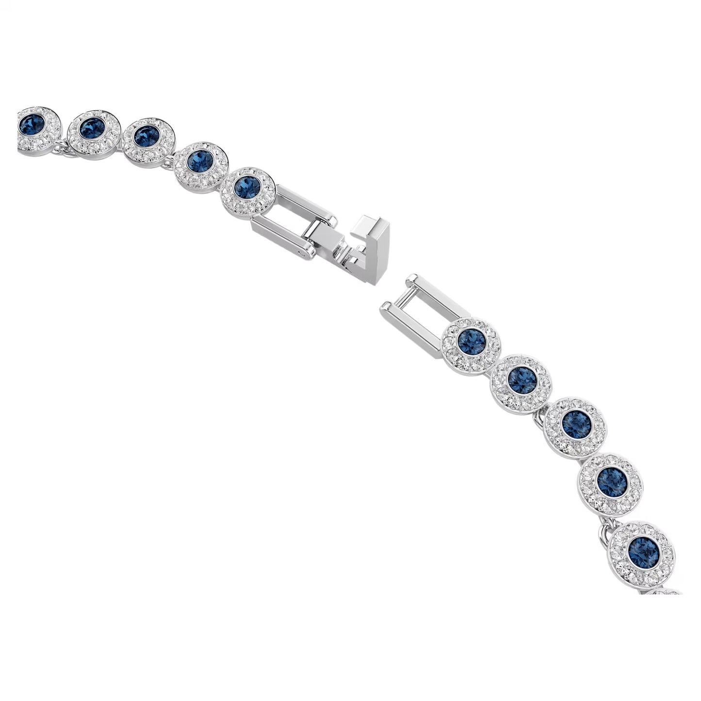Una Angelic Tennis necklace, Round cut, Blue, Rhodium plated