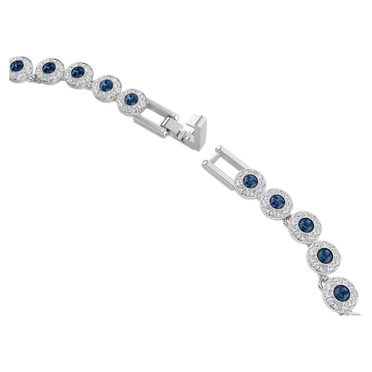 Una Angelic Tennis necklace, Round cut, Blue, Rhodium plated