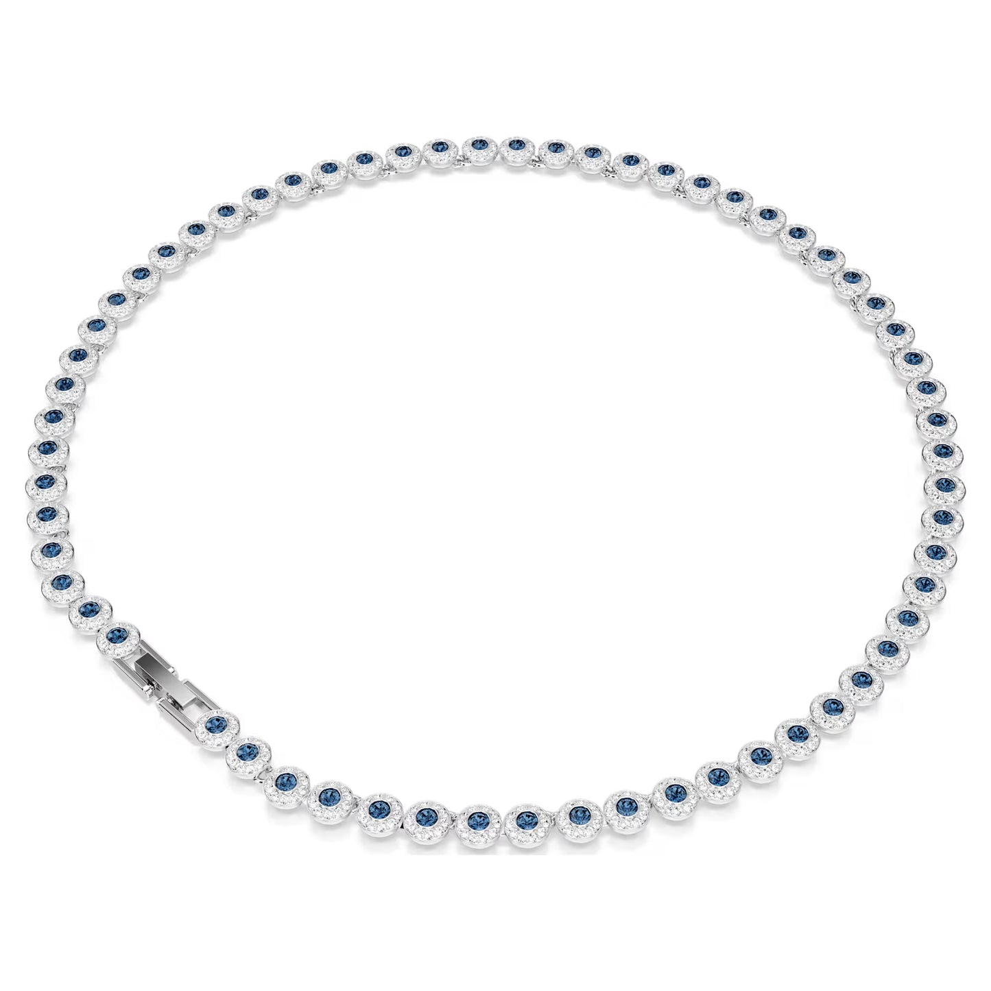 Una Angelic Tennis necklace, Round cut, Blue, Rhodium plated