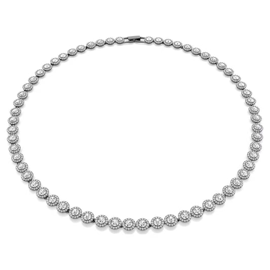 Una Angelic Tennis necklace, Round cut, Long, White, Ruthenium plated