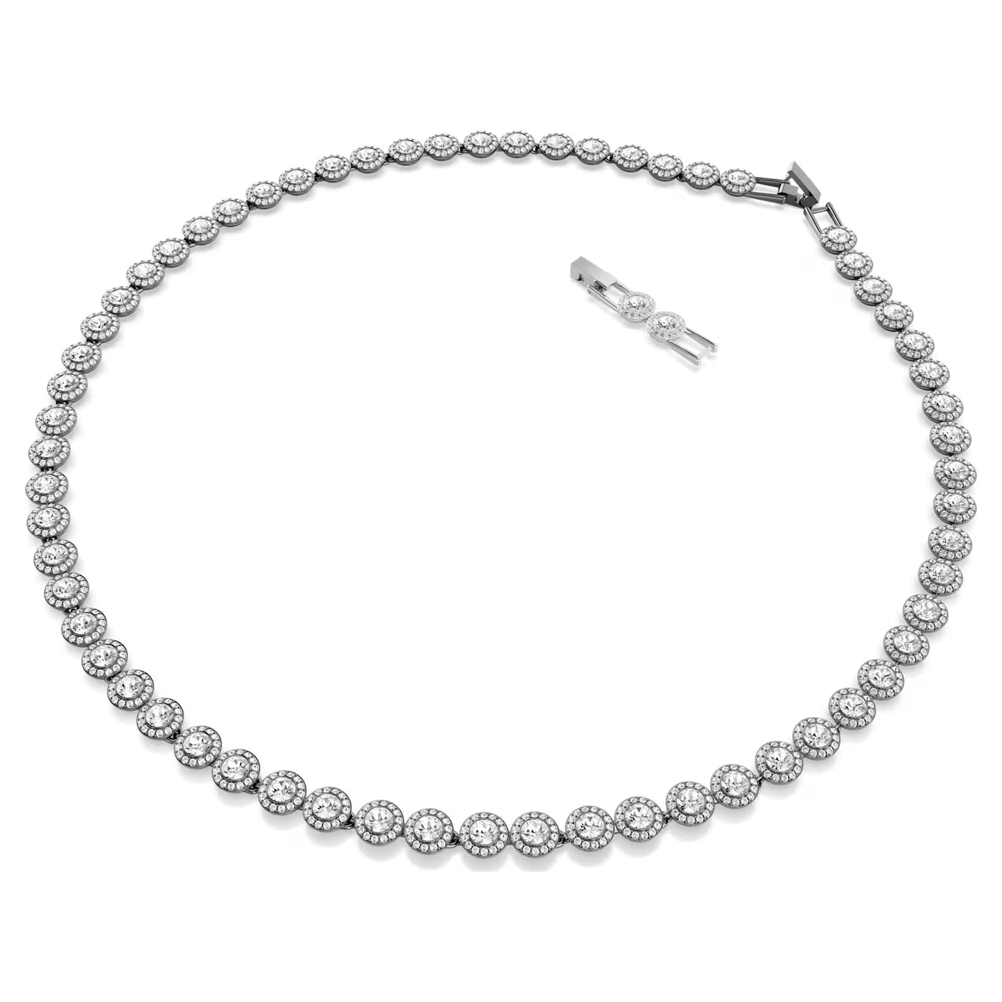 Una Angelic Tennis necklace, Round cut, Long, White, Ruthenium plated