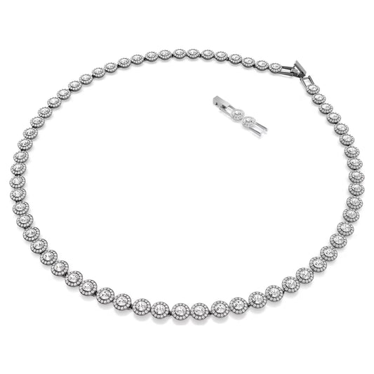 Una Angelic Tennis necklace, Round cut, Long, White, Ruthenium plated