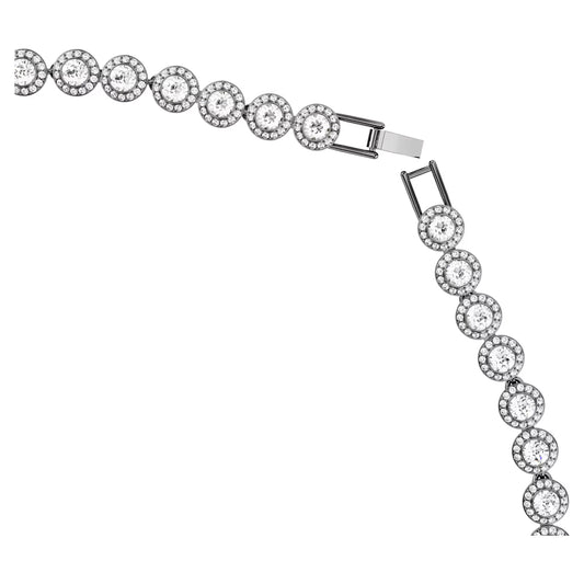Una Angelic Tennis necklace, Round cut, Long, White, Ruthenium plated