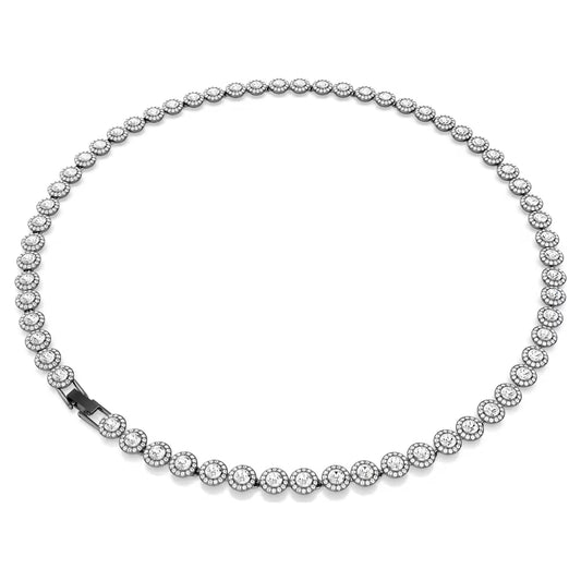 Una Angelic Tennis necklace, Round cut, Long, White, Ruthenium plated