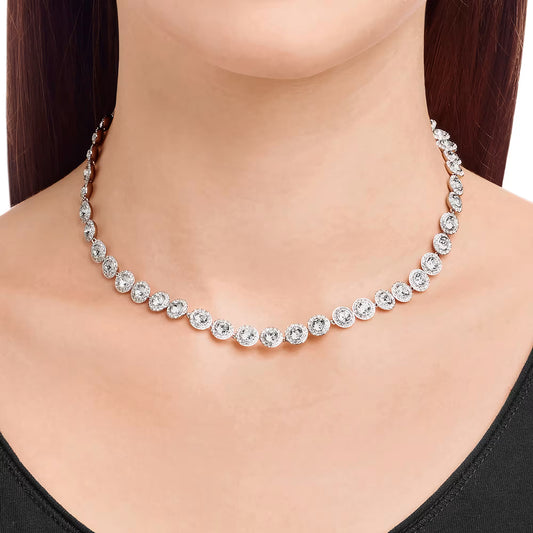 Una Angelic Tennis necklace, Round, White, Rhodium
