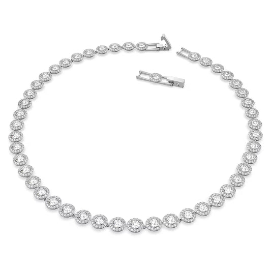 Una Angelic Tennis necklace, Round, White, Rhodium