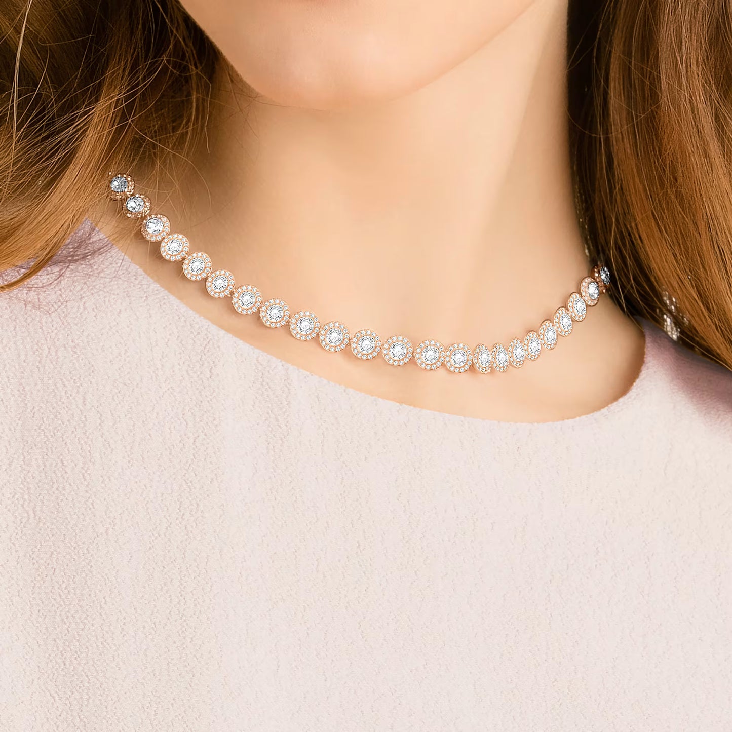 Una Angelic Necklace, White, Rose-gold tone