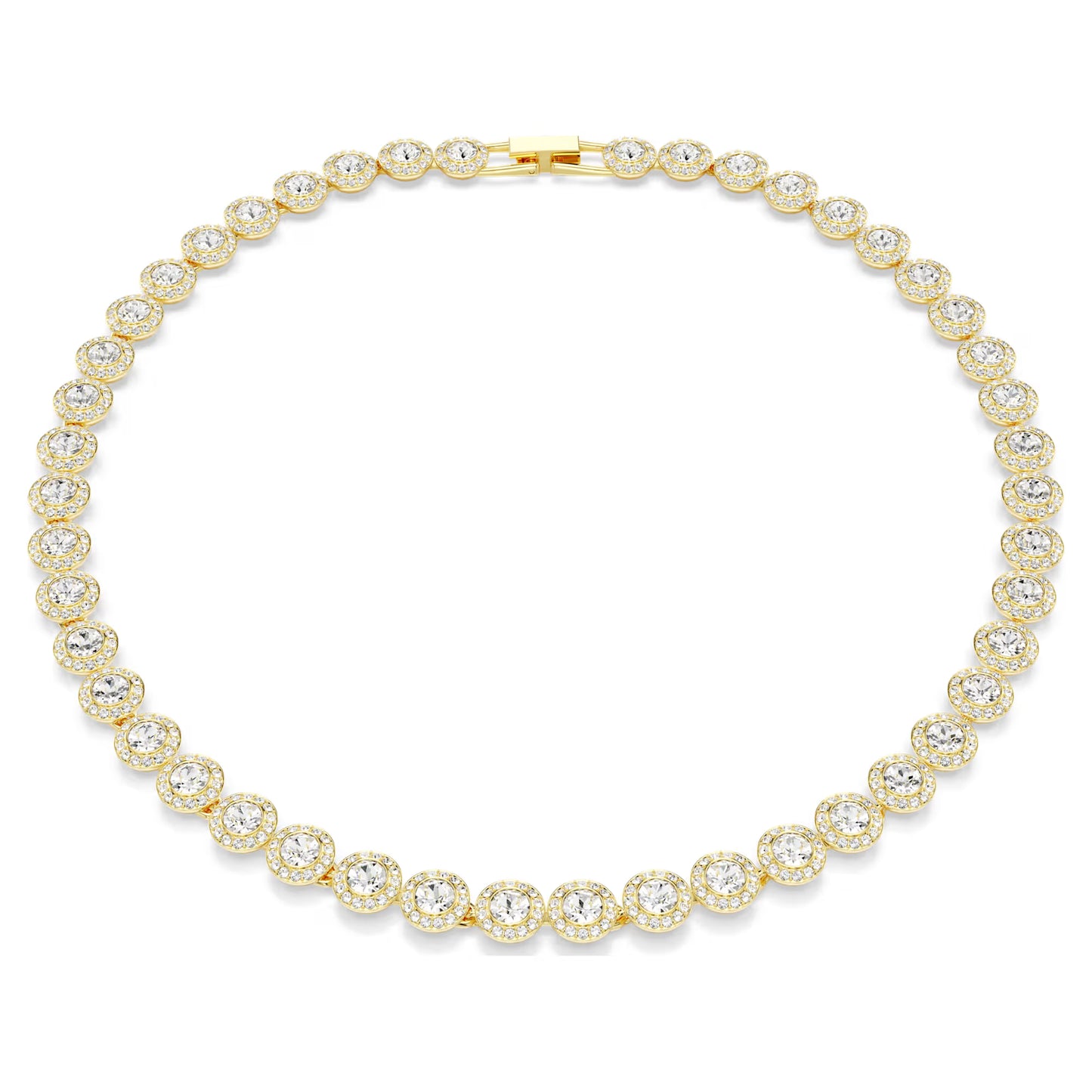 Una Angelic Tennis necklace, Round cut, White, Gold-tone plated