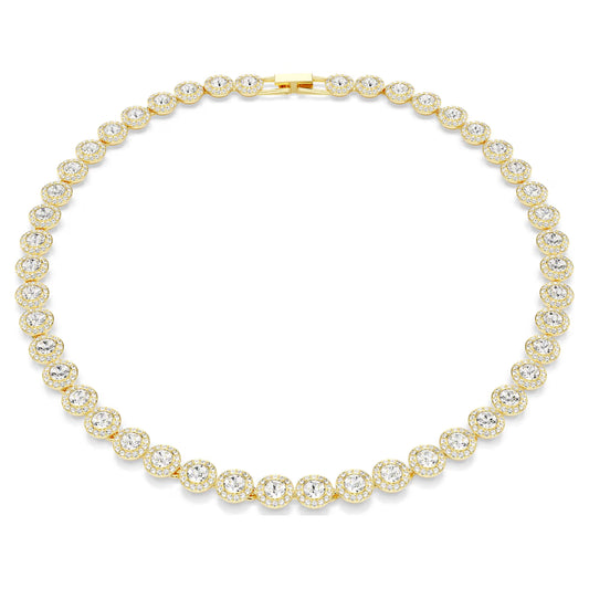 Una Angelic Tennis necklace, Round cut, White, Gold-tone plated