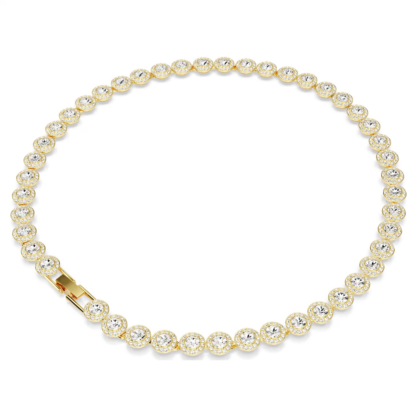 Una Angelic Tennis necklace, Round cut, White, Gold-tone plated